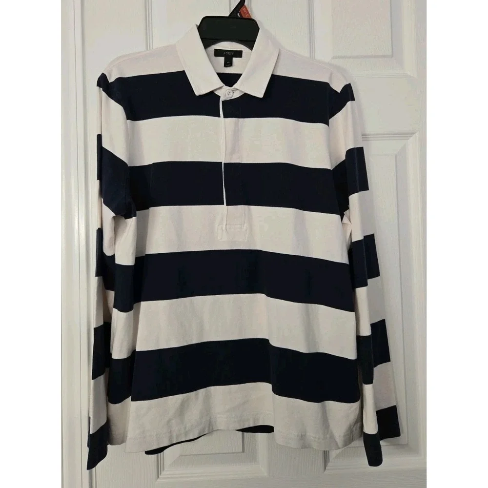 J Crew Long Sleeve 3-Button Shirt Size Medium Straped Navy & White
